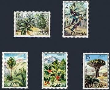 z vendido España 1973 2120/4 Sellos * Flora Arbustos Completa Barbusano Faya Palma Acebiño Drago Timbre Espagne Spain Spagna Espana Spanje Spanien 